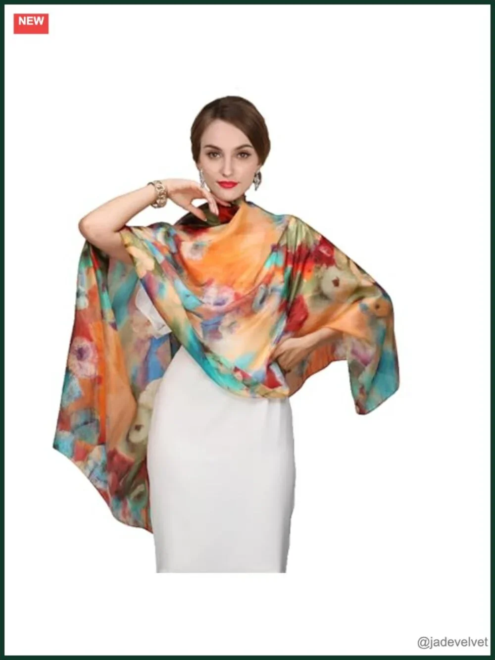 100% Mulberry Silk Floral Scarf Shawl Wrap 69x43